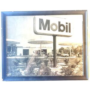 Vintage Mobil Gas & OIL W/wood Frame Auto Advertisement Petroliana RARE MCM